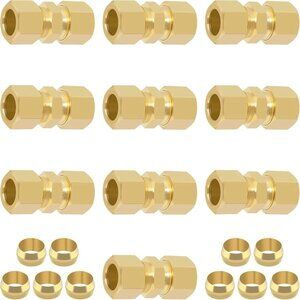 1/2 Inch Compression Fitting,10 Pcs Brass Coupling Tube Pipe Fittings, 1/2" NEW